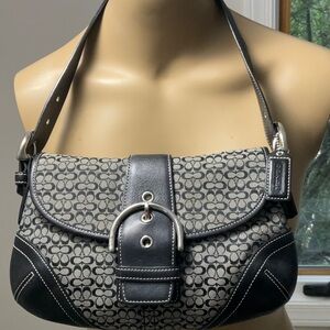 Coach Gray and Black Signature Canvas Shoulder Bag
